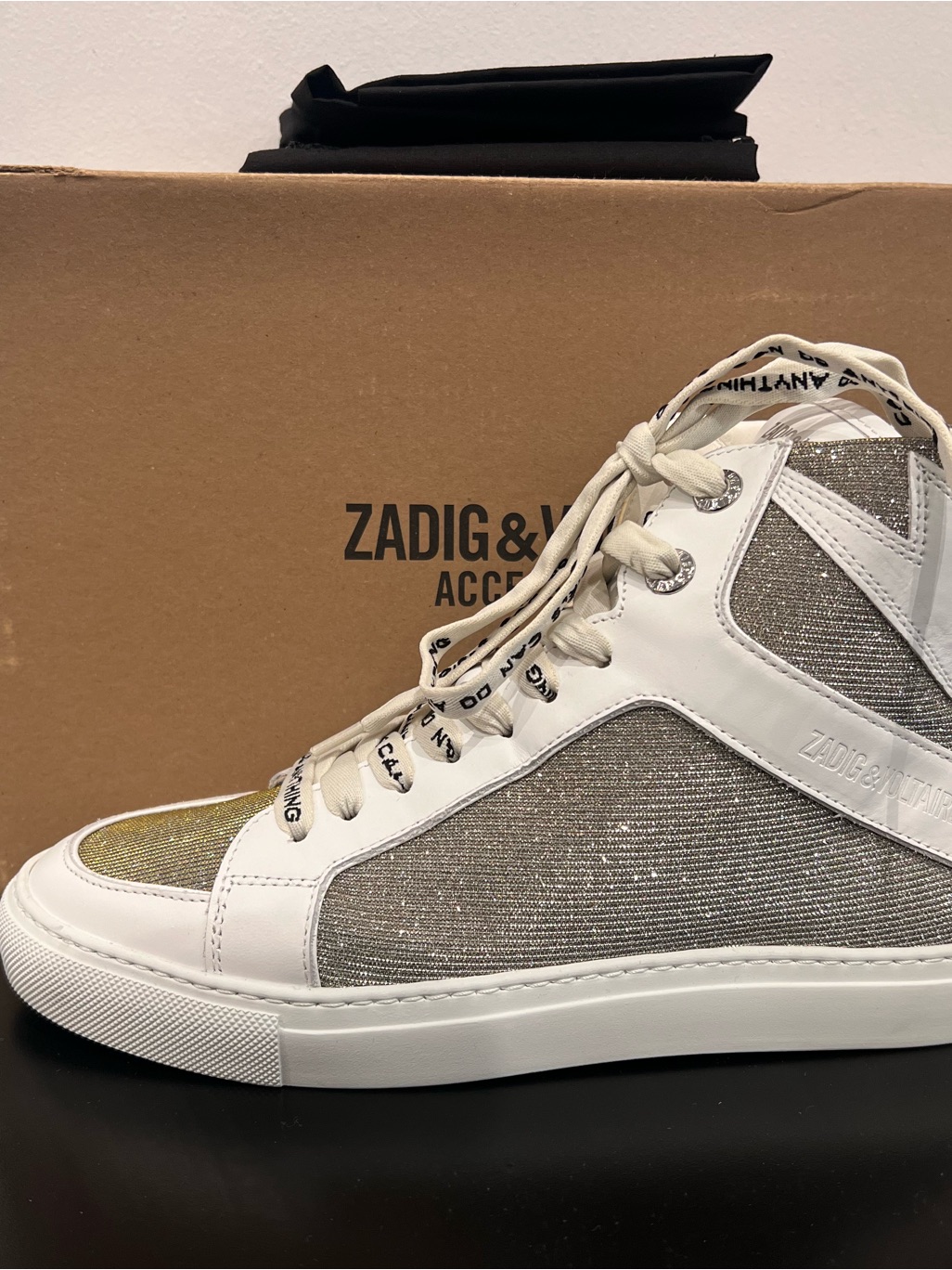 Zadig & Voltaire Silver Metallic High-Top Sneakers - Women's Sz 8 Nwt